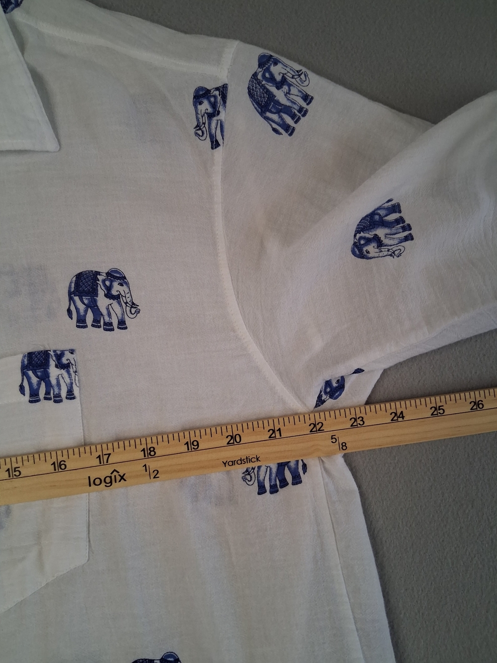 Blue Elephant Print Button Up Shirt XXL Boho Beach Resort Lightweight / Gauzy - Picture 5 of 8